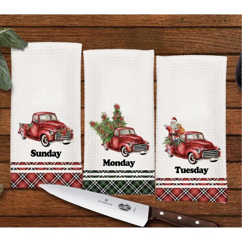 Christmas Days of the week Kitchen towel set, Dish Towels, Set of 7